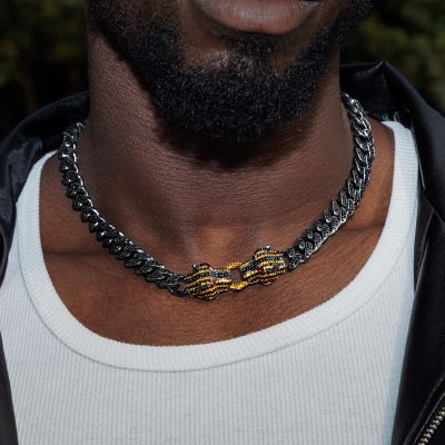 Iced Double Orange Panther Cuban Chain in 18K Black Gold