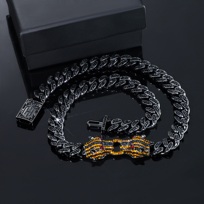 Iced Double Orange Panther Cuban Chain in 18K Black Gold