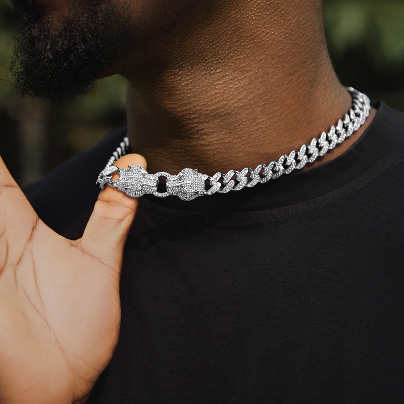 Iced Double Panther Cuban Chain in 18K White Gold