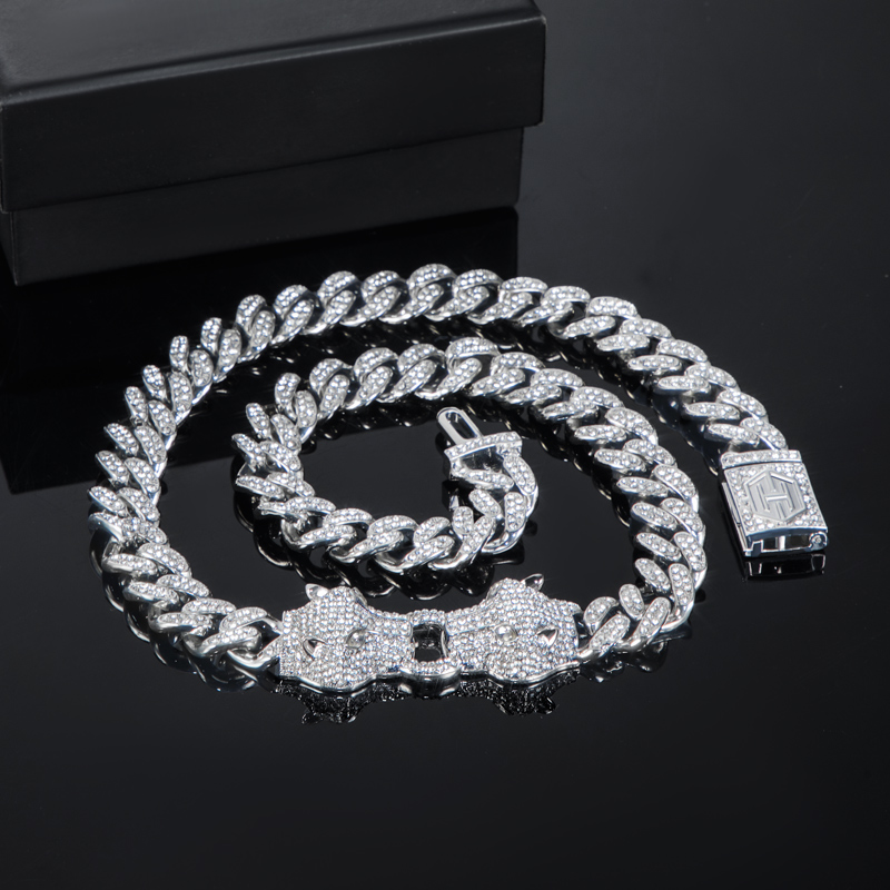 Iced Double Panther Cuban Chain in 18K White Gold