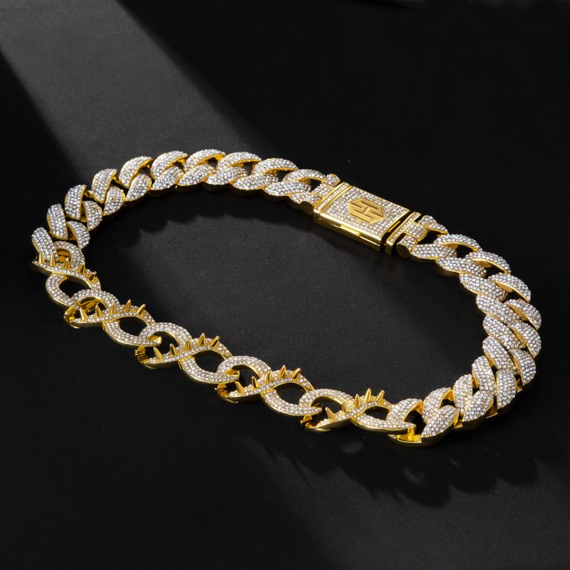 20mm 20'' Spiked Infinity Cuban Link Chain in Gold