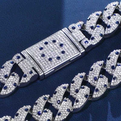 20mm 20'' Sapphire Spot Cuban Link Chain in White Gold