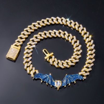 Blue Bat Prong Cuban Chain in Gold