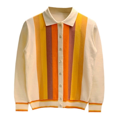 Thin Art Vertical Stripe Color Block Knit Cardigan