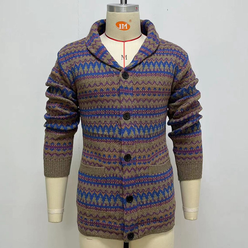 Wool-Blend Jacquard-Knit Cardigan