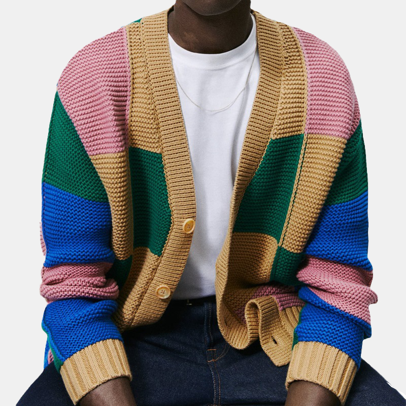 Trendy Color Contrast Knit Cardigan