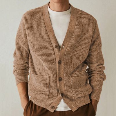 Simple V-neck Solid Color Button Cardigan