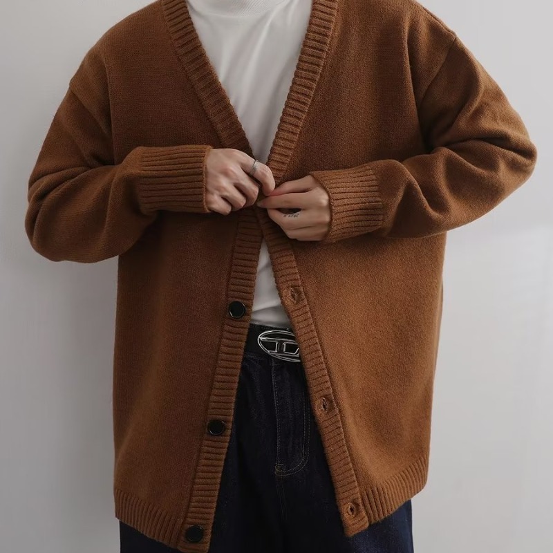 Retro V-Neck Solid Color Sweater