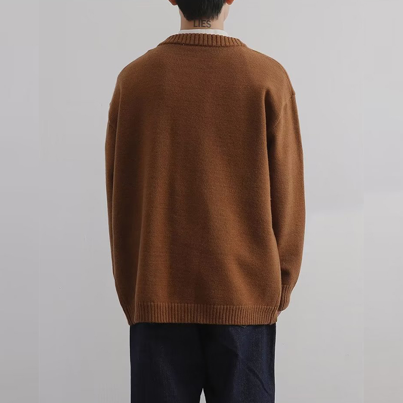 Retro V-Neck Solid Color Sweater