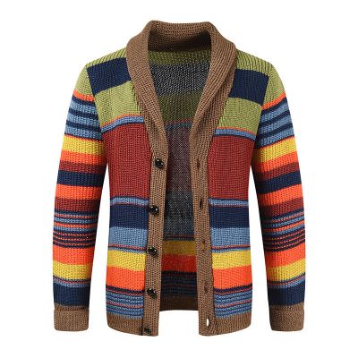 Rainbow Lapel Colorblock Knitted Cardigan