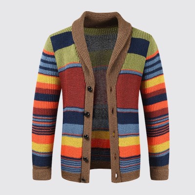 Rainbow Lapel Colorblock Knitted Cardigan