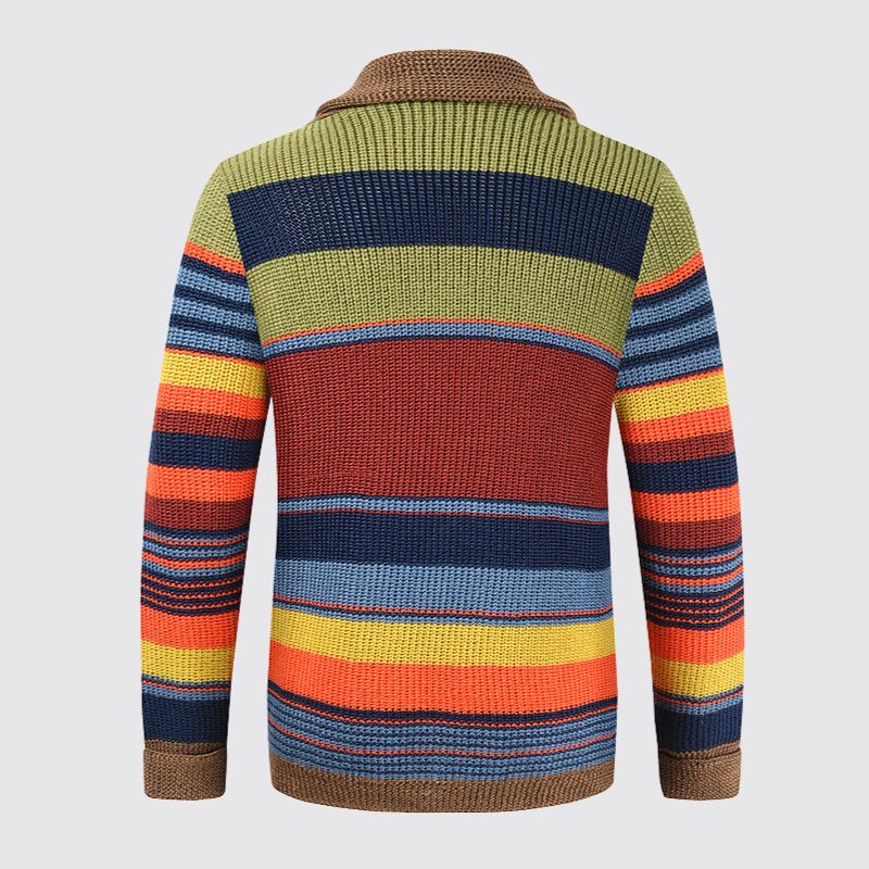 Rainbow Lapel Colorblock Knitted Cardigan