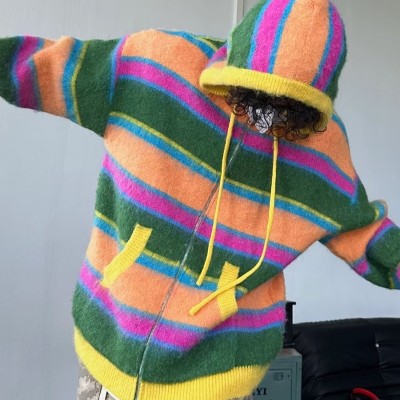 Vintage Rainbow Striped Knitted Sweater Cardigan