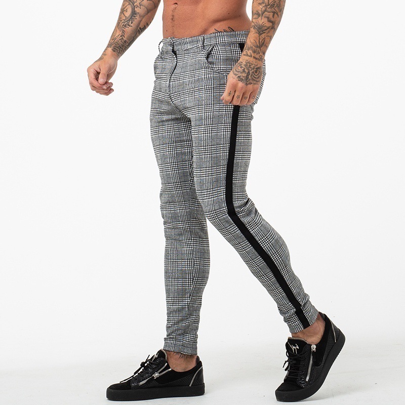 High Elastic Casual Plaid Trousers