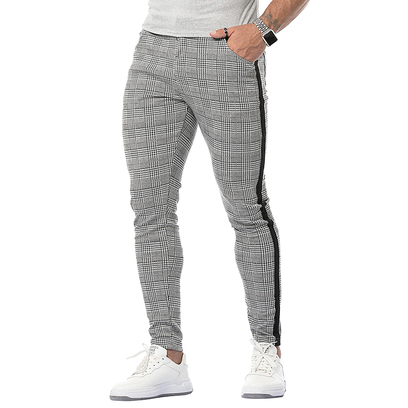 High Elastic Casual Plaid Trousers