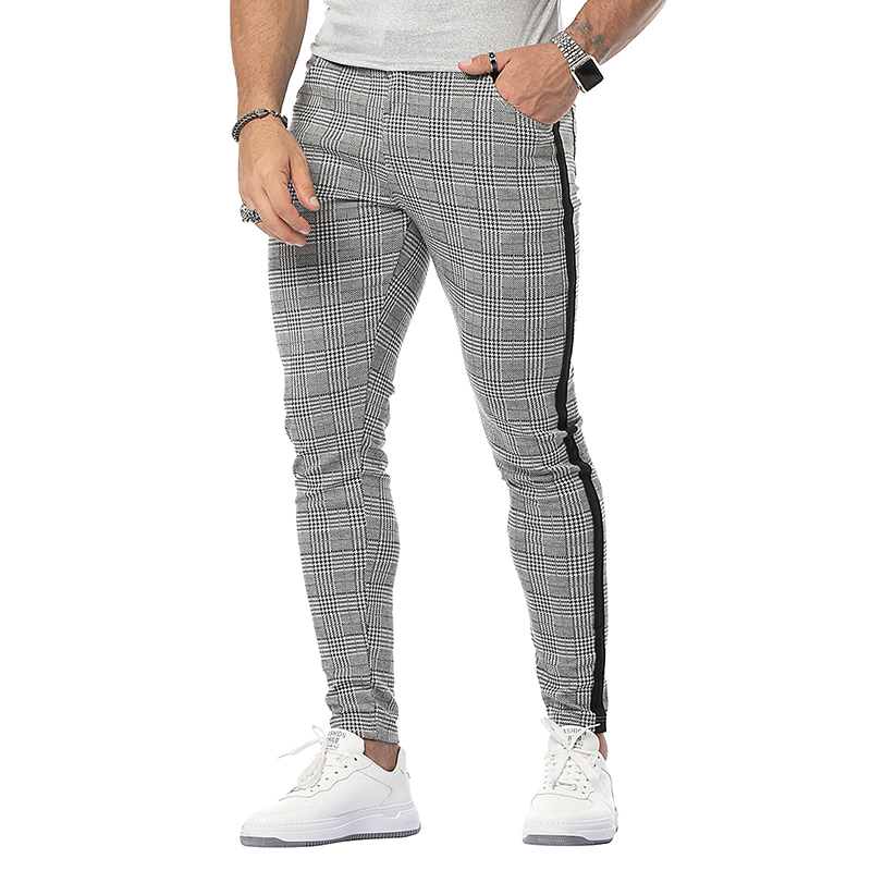 High Elastic Casual Plaid Trousers