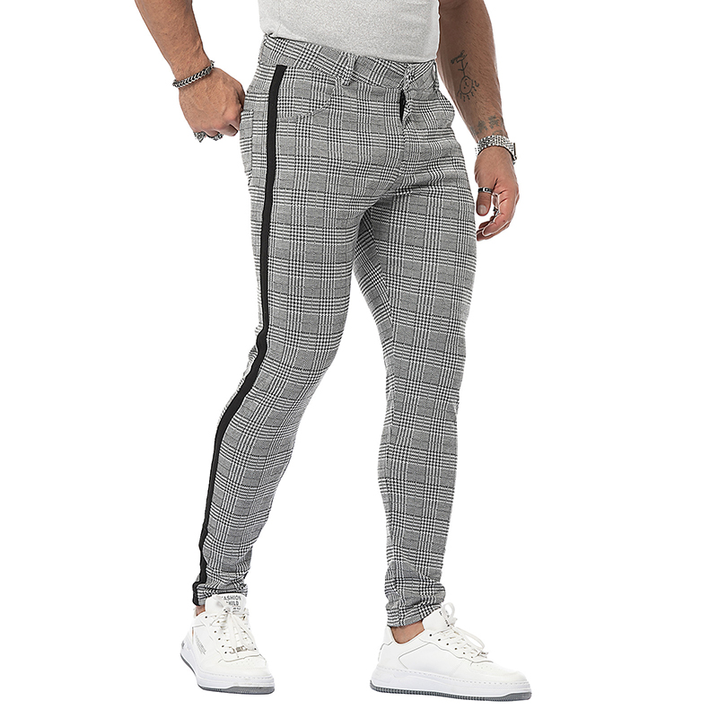 High Elastic Casual Plaid Trousers