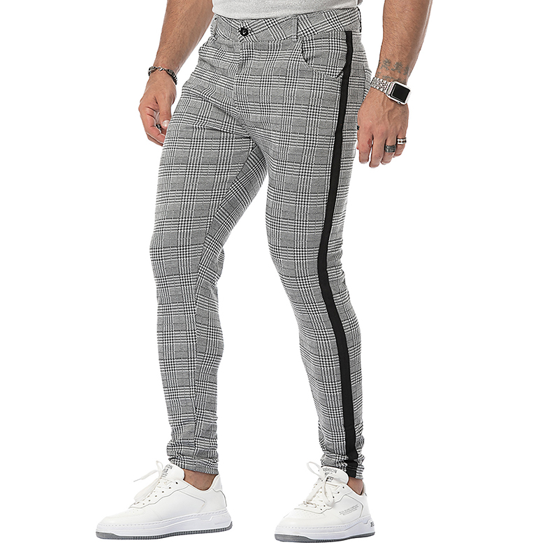 High Elastic Casual Plaid Trousers