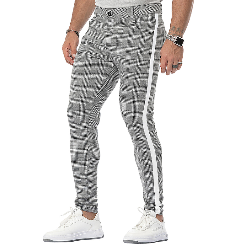 High Elastic Casual Plaid Trousers