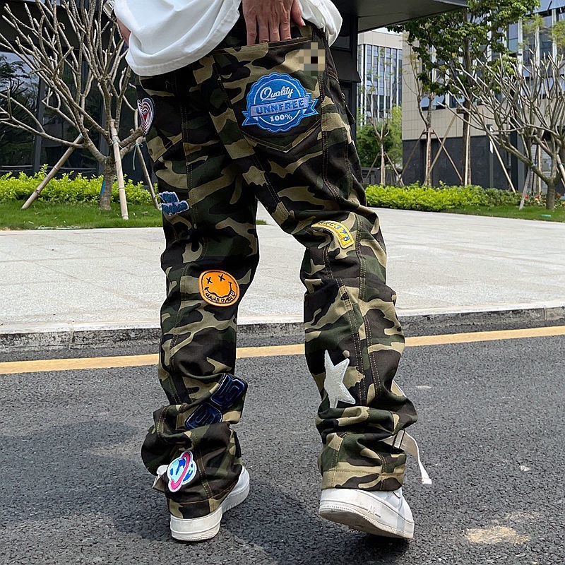 Patch Embroidered Camo Casual Pants