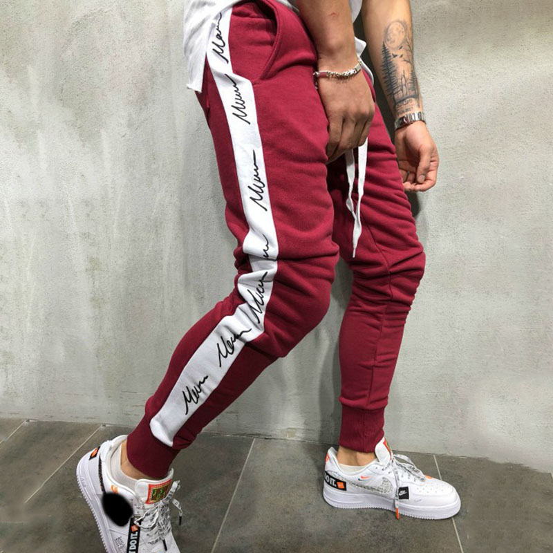 Hip-hop Trendy Side Print Slim-fit Casual Pants