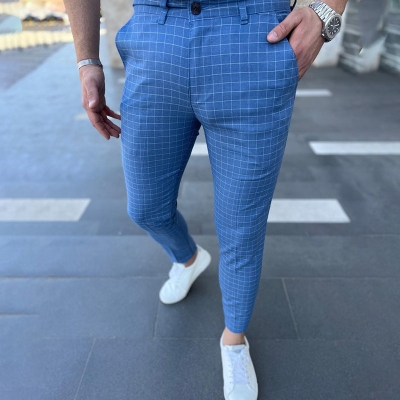 Men's Summer New Small Plaid Casual Trousers