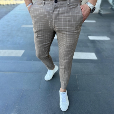 Men's Summer New Small Plaid Casual Trousers