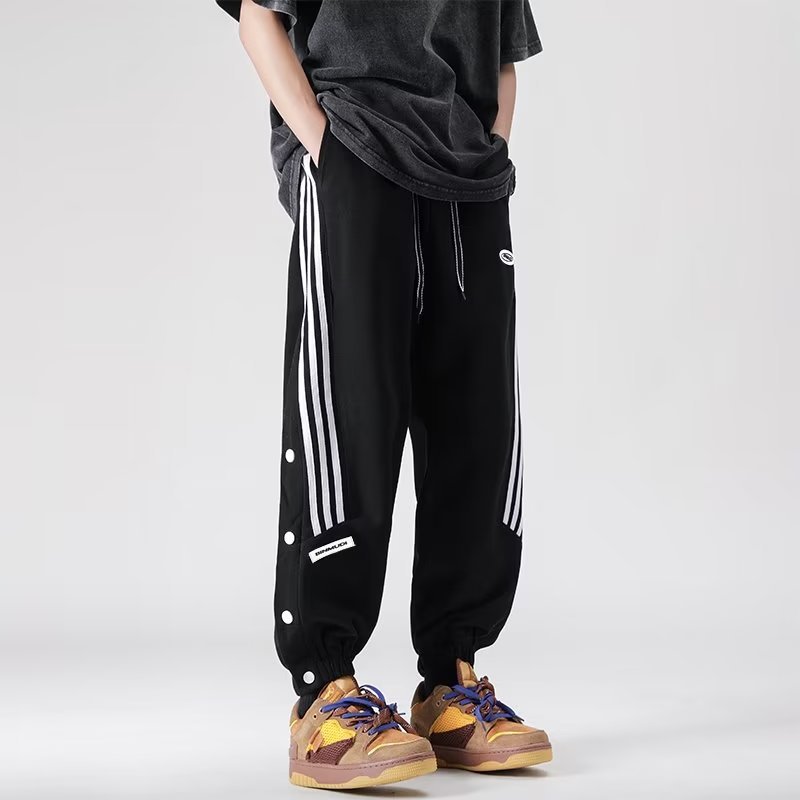 Embroidered Side Stripe Button-Up Sweatpants