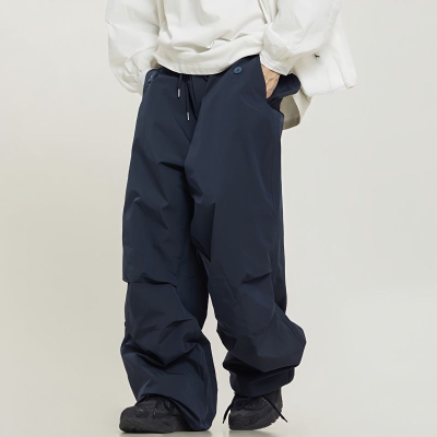 Street Vintage Drawstring Pleated Cargo Stacked Pants