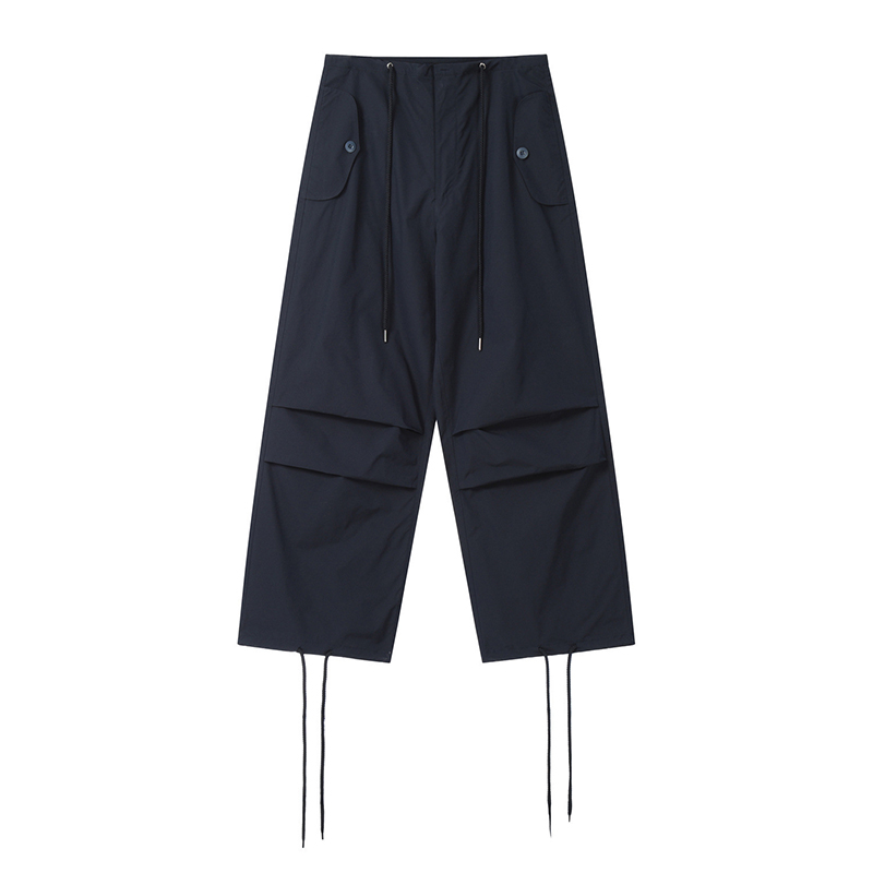 Street Vintage Drawstring Pleated Cargo Stacked Pants