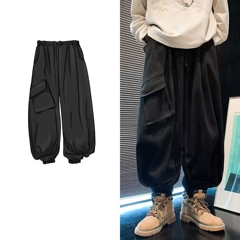 Functional Style Wide-leg Bloomers Retro Casual Pants