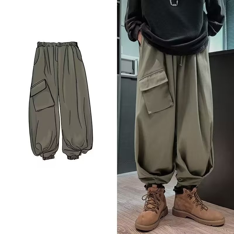 Functional Style Wide-leg Bloomers Retro Casual Pants