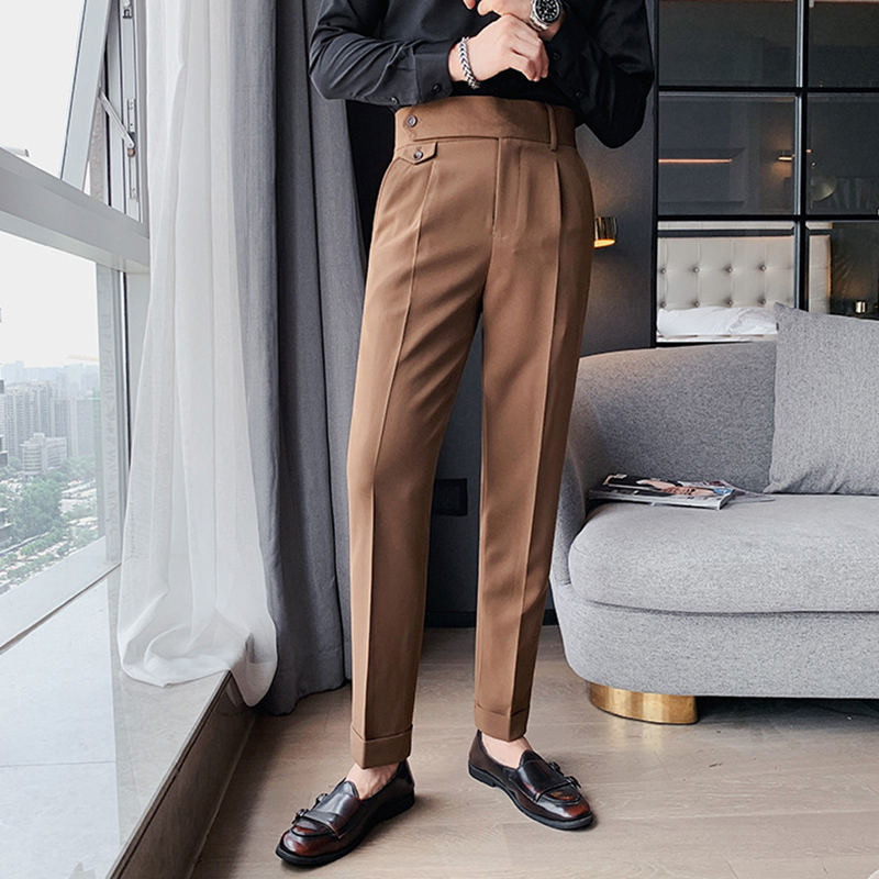 Straight-leg High-waisted British-style Slim-fit Trousers