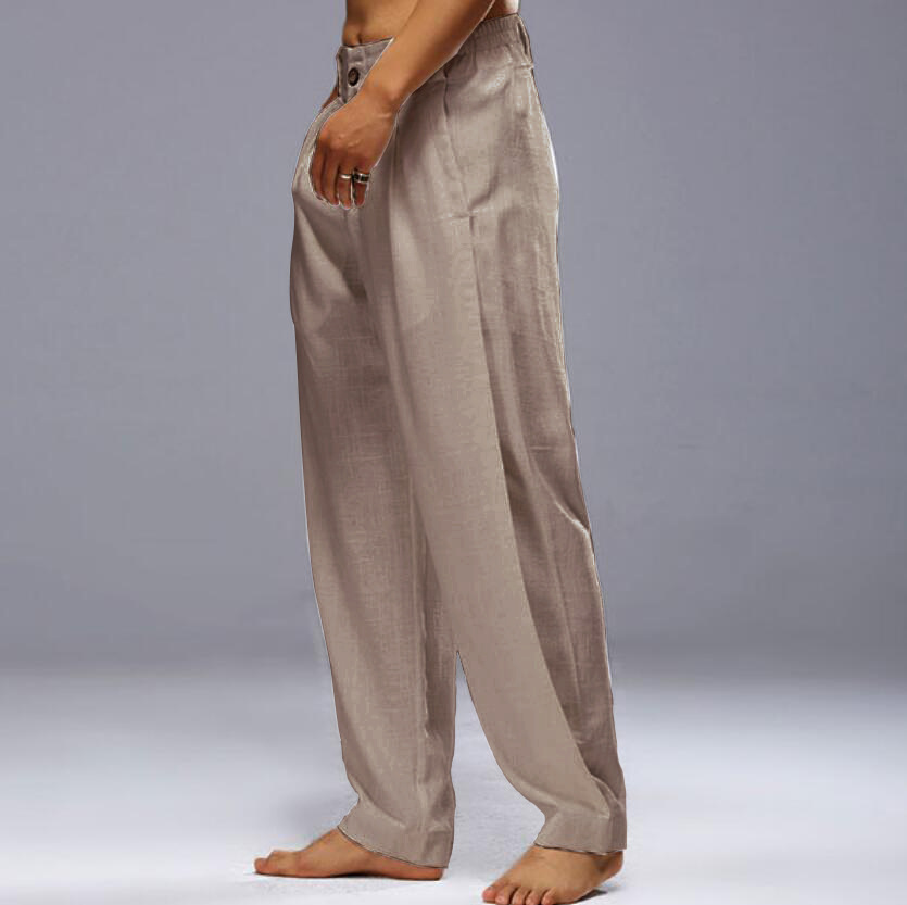 Cotton Linen Breathable Drawstring Casual Trousers