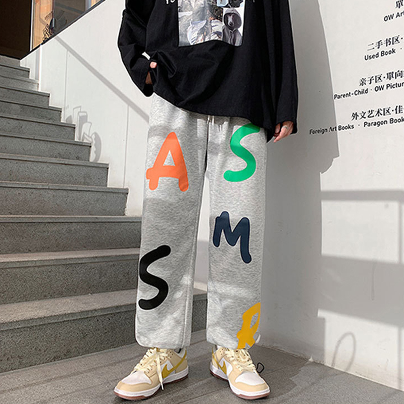 American Vintage Print Letter Casual Pants