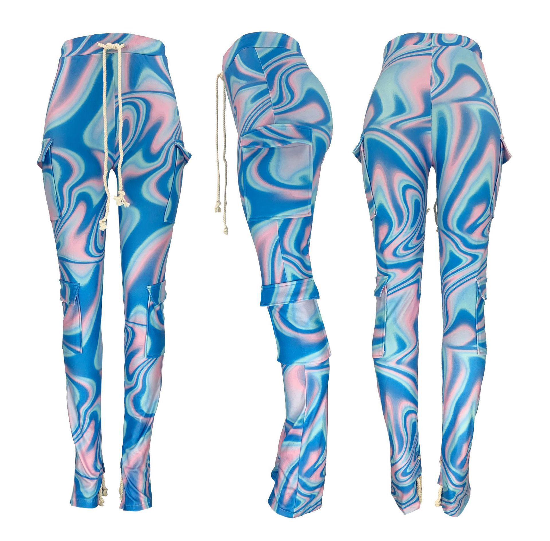 Reversible Fleece Moire Print Drawstring Lounge Pants