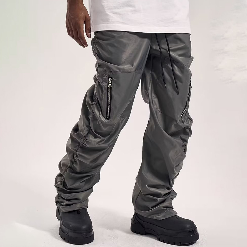 Ruched-zip Mechanical Drawstring Nylon Elephant Pants