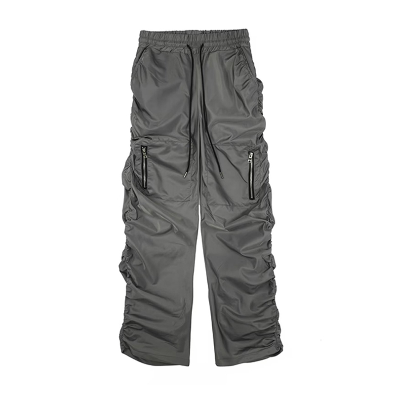 Ruched-zip Mechanical Drawstring Nylon Elephant Pants