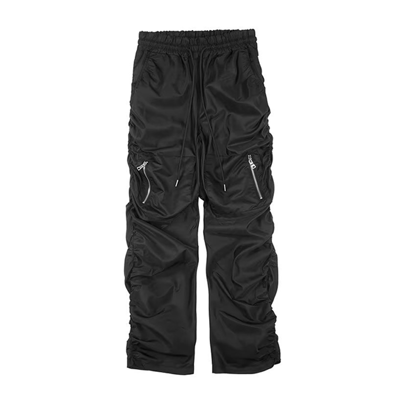 Ruched-zip Mechanical Drawstring Nylon Elephant Pants