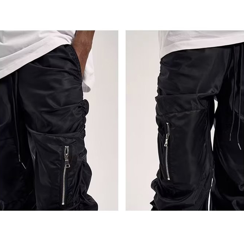 Ruched-zip Mechanical Drawstring Nylon Elephant Pants