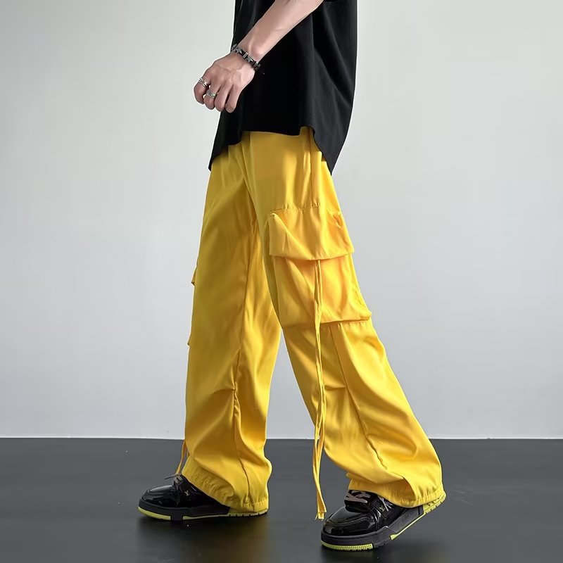 Bright Yellow Cargo Pants with Vintage Tie Pockets