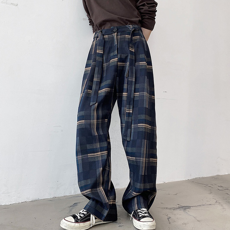 Retro High Waist Casual Plaid Pants