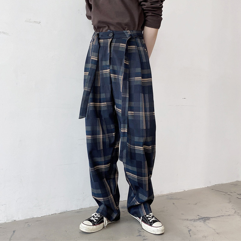 Retro High Waist Casual Plaid Pants