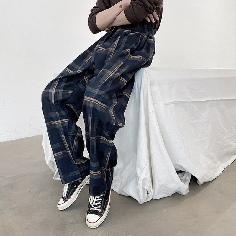 Retro High Waist Casual Plaid Pants