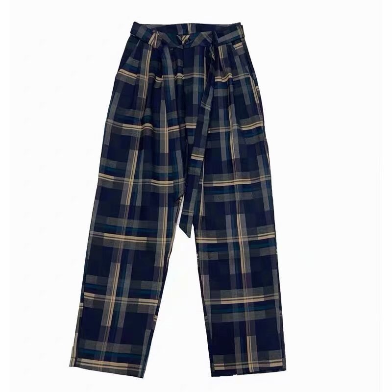 Retro High Waist Casual Plaid Pants