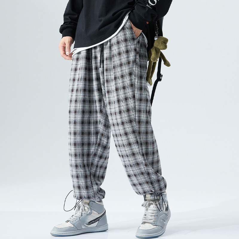 Casual Plaid Print Wide-Leg Trousers