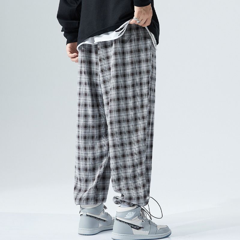 Casual Plaid Print Wide-Leg Trousers