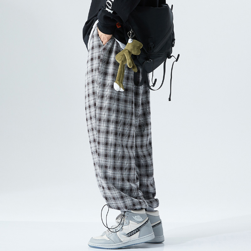 Casual Plaid Print Wide-Leg Trousers