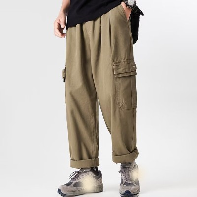 Solid Color Straight Cargo Pants