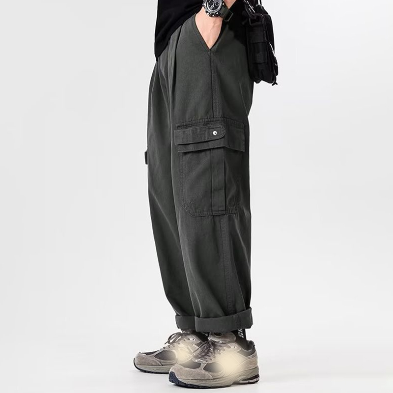 Solid Color Straight Cargo Pants